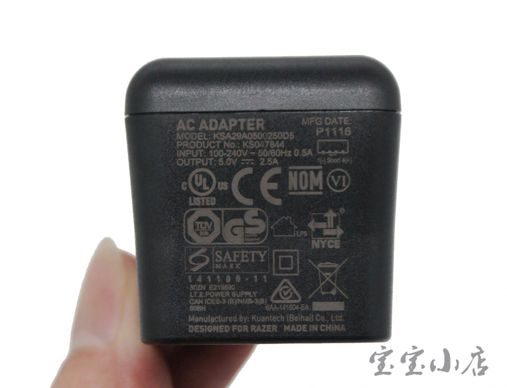 雷蛇5V 2.5A KS047844手机USB充电器 可到5V3A 移动电源充电头USB-C 充电器KS048497 Razer USB A Wall Power Adapter