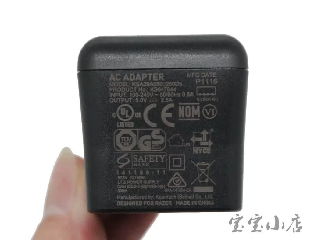 雷蛇5V 2.5A KS047844手机USB充电器 可到5V3A 移动电源充电头USB-C 充电器KS048497 Razer USB A Wall Power Adapter