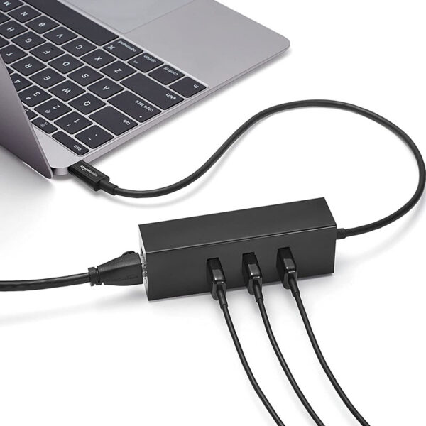 AmazonBasics 亚马逊倍思 USB 3.1 Type-C 接 3 端口 USB 集线器，带以太网适配器