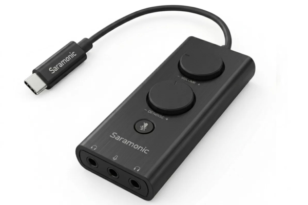 Saramonic SR-EA5 USB-C 和 USB 音频接口,带 3.5 毫米输入,2 个耳机输出,静音和噪音抑制,适用于电脑、iPhone 15、Android、iPad等