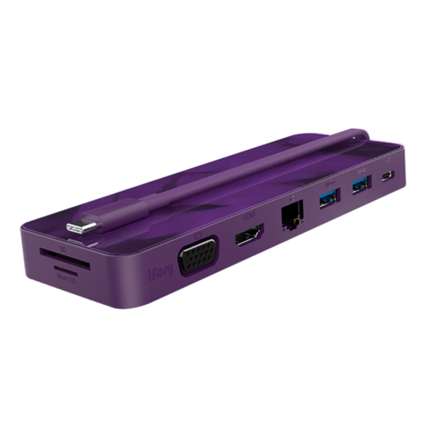 ifory安福瑞8合一 type c 通用拓展坞USB 集线器，iFory C 型转 HDMI VGA 适配器，适用于 MacBook Pro，8 合 1 USB-C 适配器