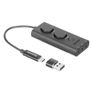 Saramonic SR-EA5 USB-C 和 USB 音频接口,带 3.5 毫米输入,2 个耳机输出,静音和噪音抑制,适用于电脑、iPhone 15、Android、iPad等