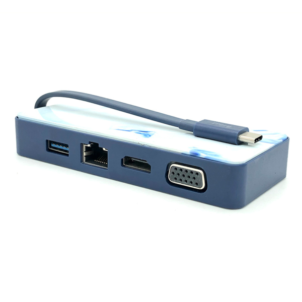 iFory USB C 4 合 1 便携式拓展坞 USB Type-c 转 HDMI/VGA/1Gbps 以太网 3.0US兼容 MacBook Pro Air M1 M2 免驱动Docking Station