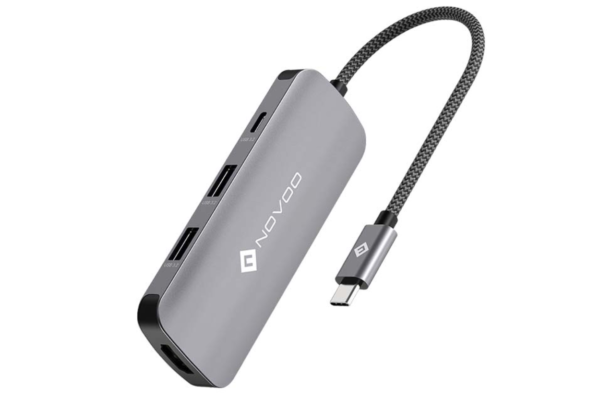 铝合金NOVOO USB C 集线器多端口适配器 USB C 转 USB 3.2 x 2、100W PD 充电、4K@60Hz HDMI 和 USB-C 3.2 10Gbps 数据端口、3.5 毫米音频、USB C 6 合 1 适配器兼容 MacBook Pro、Air