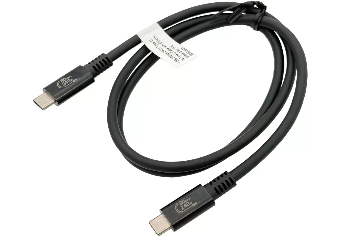JEM代工 USB4 雷电 5数据线 80Gbps 240W PD3.1快充 Type-C 雷电5/4兼容 支持10K高刷显示器/外接显卡/拓展坞Type C to Type C Cable with EMark Black 0.8m TPE