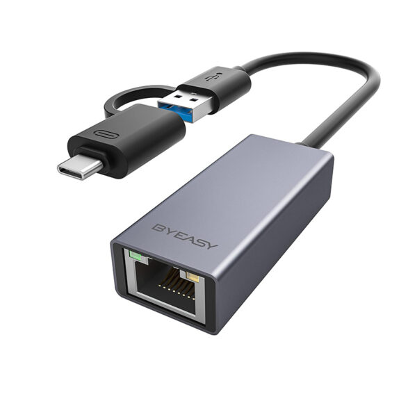 铝合金USB3.0千兆网卡type c有线1000M网卡口双插头RJ45 USB C 3.2 转RJ45 1000M 外置网口转换器 AX88179 USB 3.2 Gen1 to Gigabit Ethernet Adapter